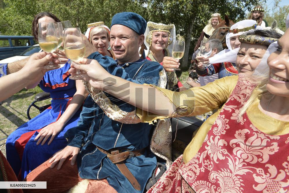 two-day historic royal procession of emperor Charles IV and his suite with crown jewels