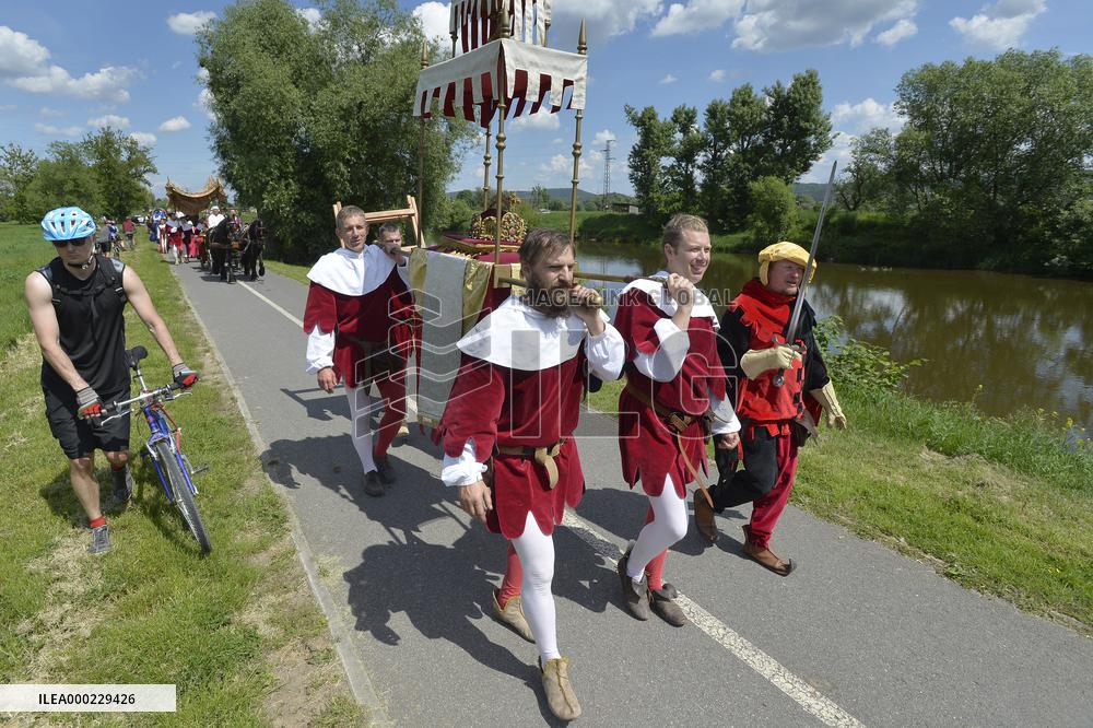 two-day historic royal procession of emperor Charles IV and his suite with crown jewels