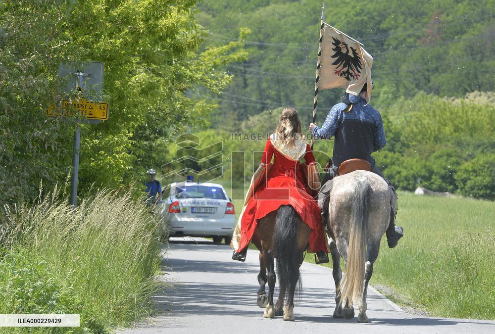 two-day historic royal procession of emperor Charles IV and his suite with crown jewels