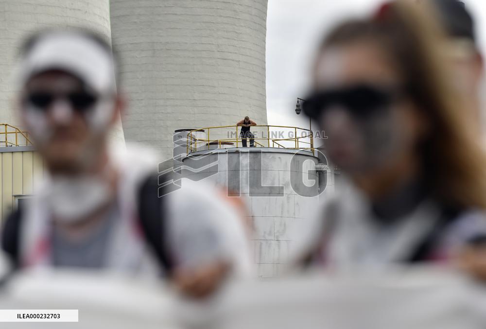 activists protest against the prolonged operation of the Chvaletice coal-powered plant