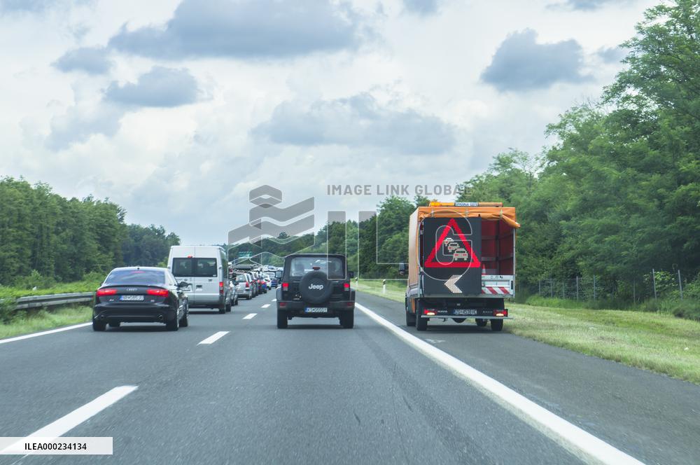 A1 motorway, highway, traffic jam, motorcade