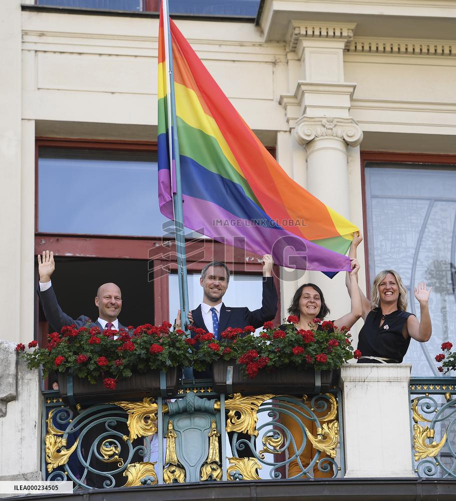 The Prague City Hall , rainbow flag, Prague Pride festival