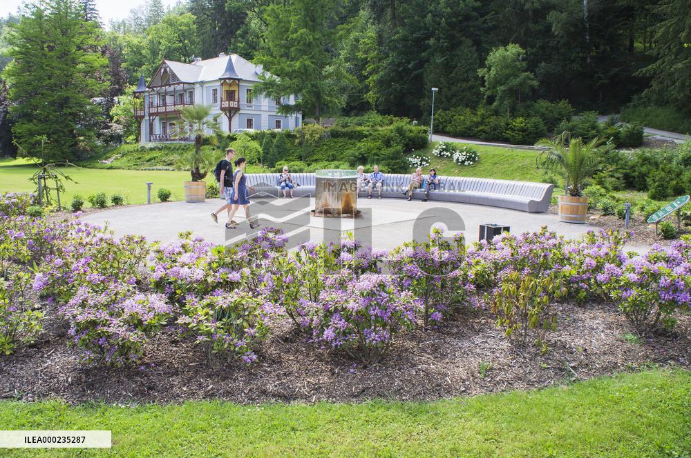 Mineral spring Novy Jubilejni and Alpine Rose Villa in Luhacovice Spa