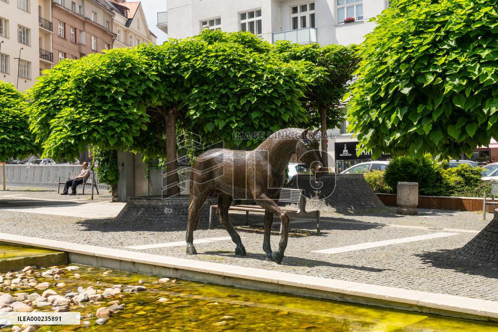 Petr Sabach's square, Prague, Dejvice district, statue