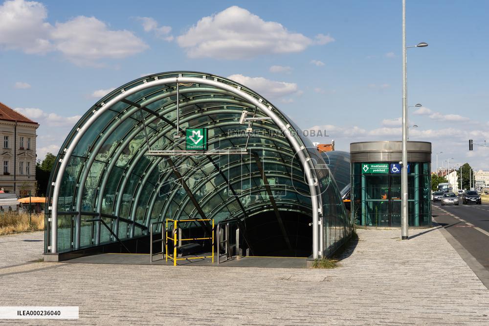 Entrance to the vestibule of metro station Hradcanska, entrance, Prague, metro