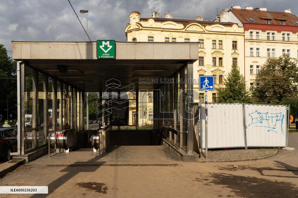 Entrance to the metro station Jiriho z Podebrad, Prague, Vinohrady