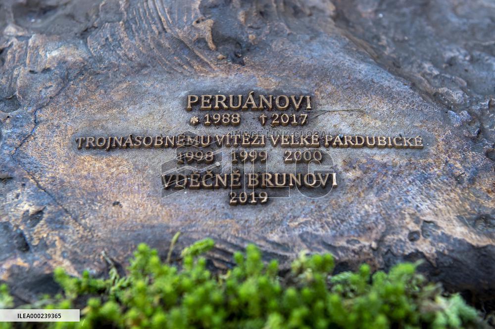 A bronze statue of the Peruan race horse