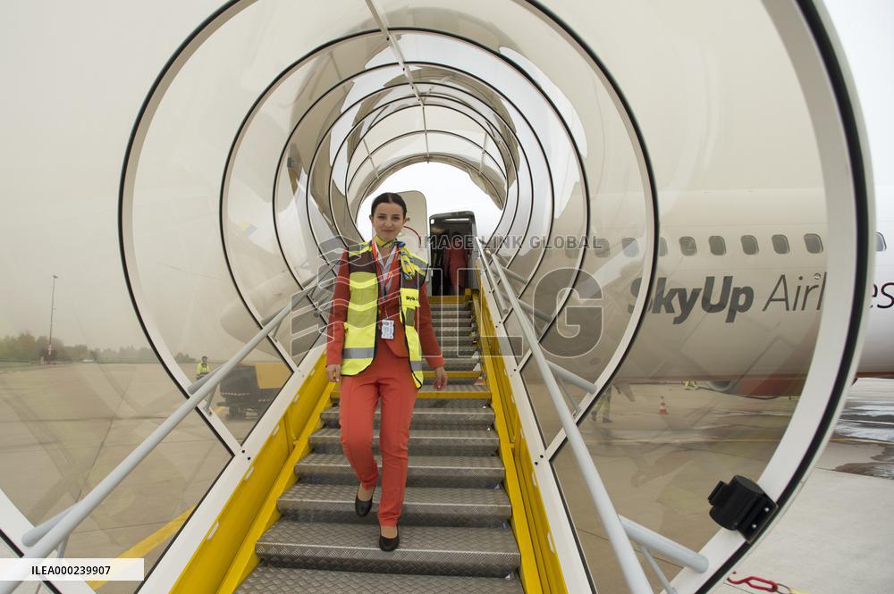 air carrier SkyUp Airlines launches flights from Pardubice, Czech Republic, to Kiev, Ukraine, Boeing 737-800 airliner, plane