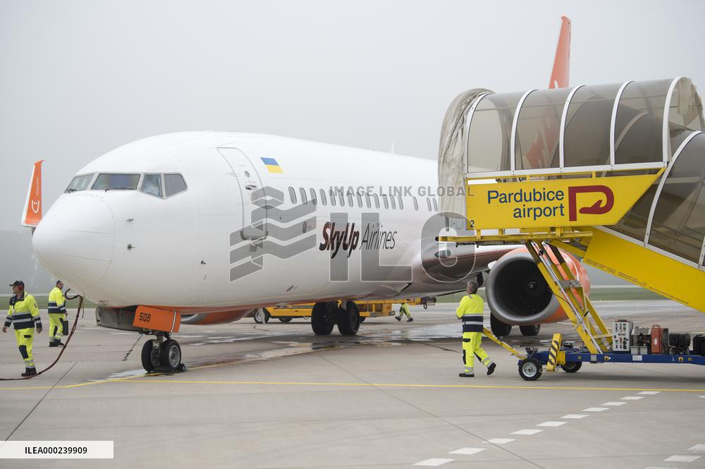 air carrier SkyUp Airlines launches flights from Pardubice, Czech Republic, to Kiev, Ukraine, Boeing 737-800 airliner, plane