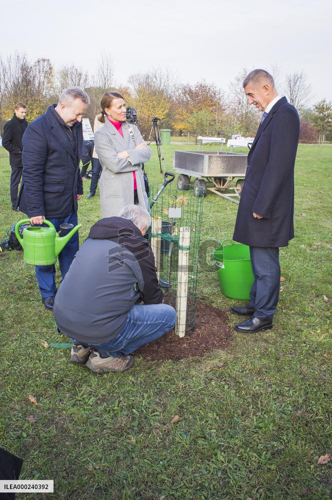 Andrej Babis, oak tree planting, Richard Brabec, Tunde Bartha, Zdenek Kiesenbauer