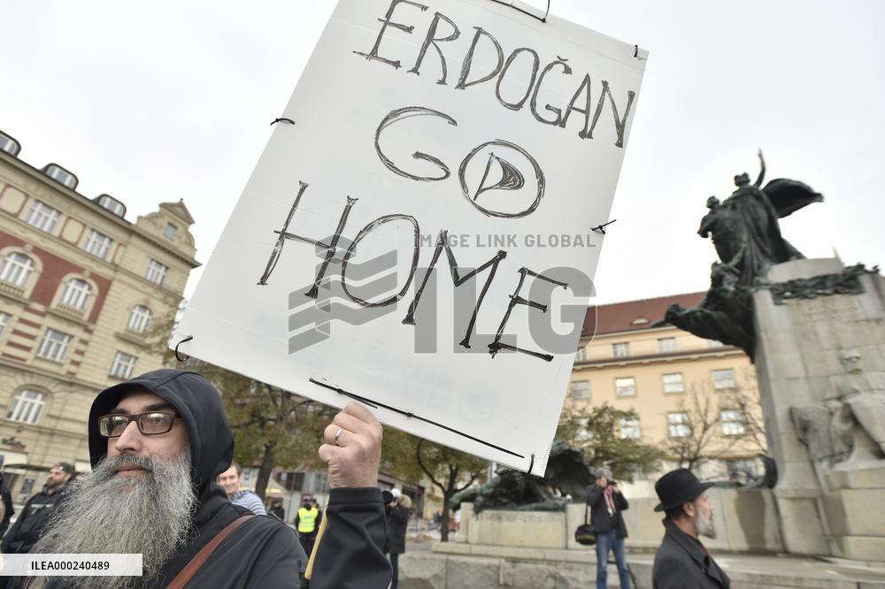 another protest against Turkish invasion of Syria held in Prague, ERDOGAN GO HOME banner