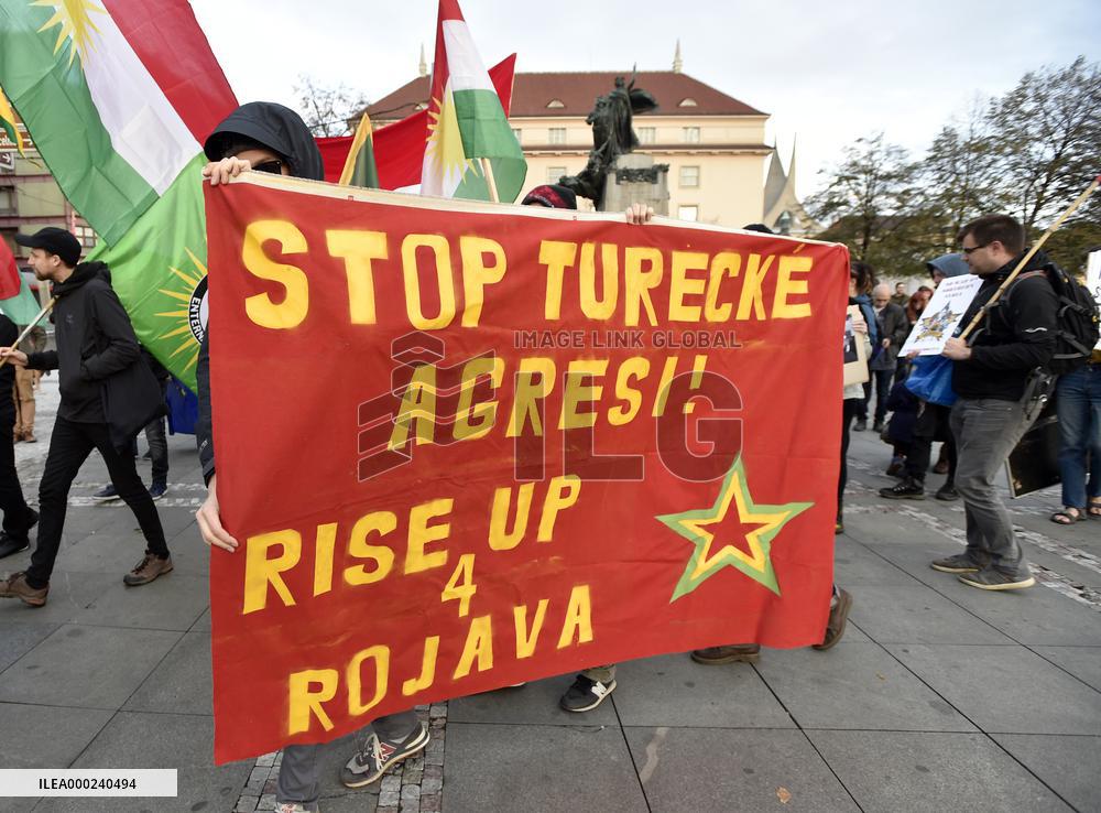 another protest against Turkish invasion of Syria held in Prague