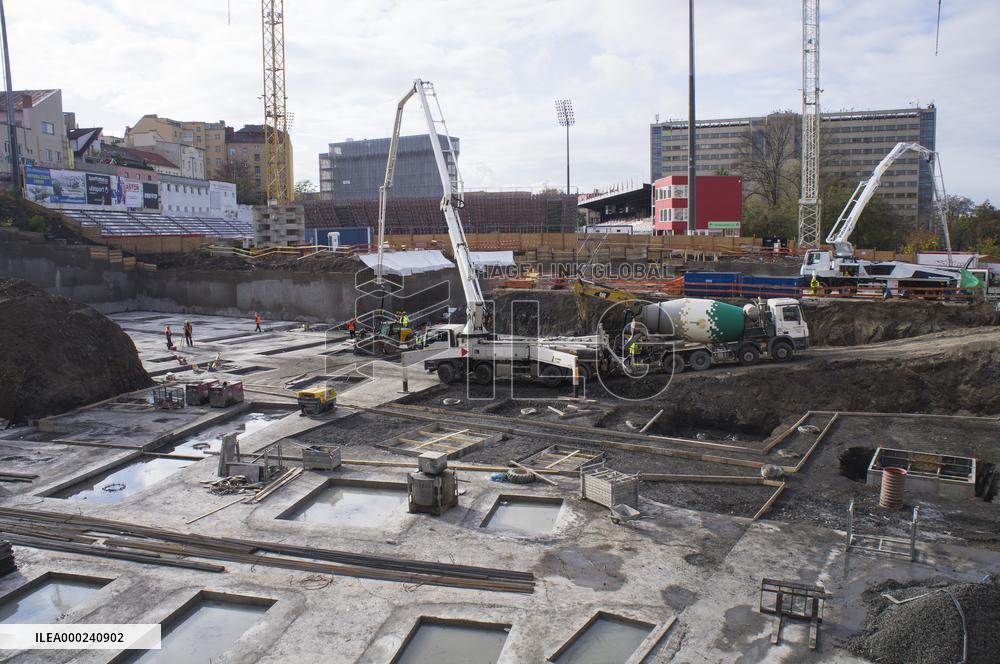 building site, development project Viktoria Zizkov Center, FC Viktoria Zizkov soccer stadium