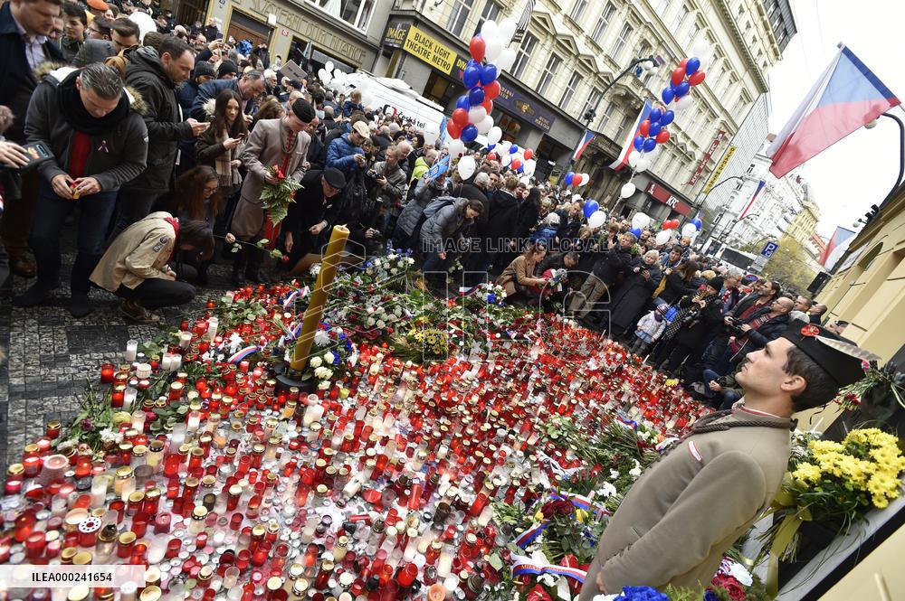the Velvet Revolution memorial, Narodni Street, candles