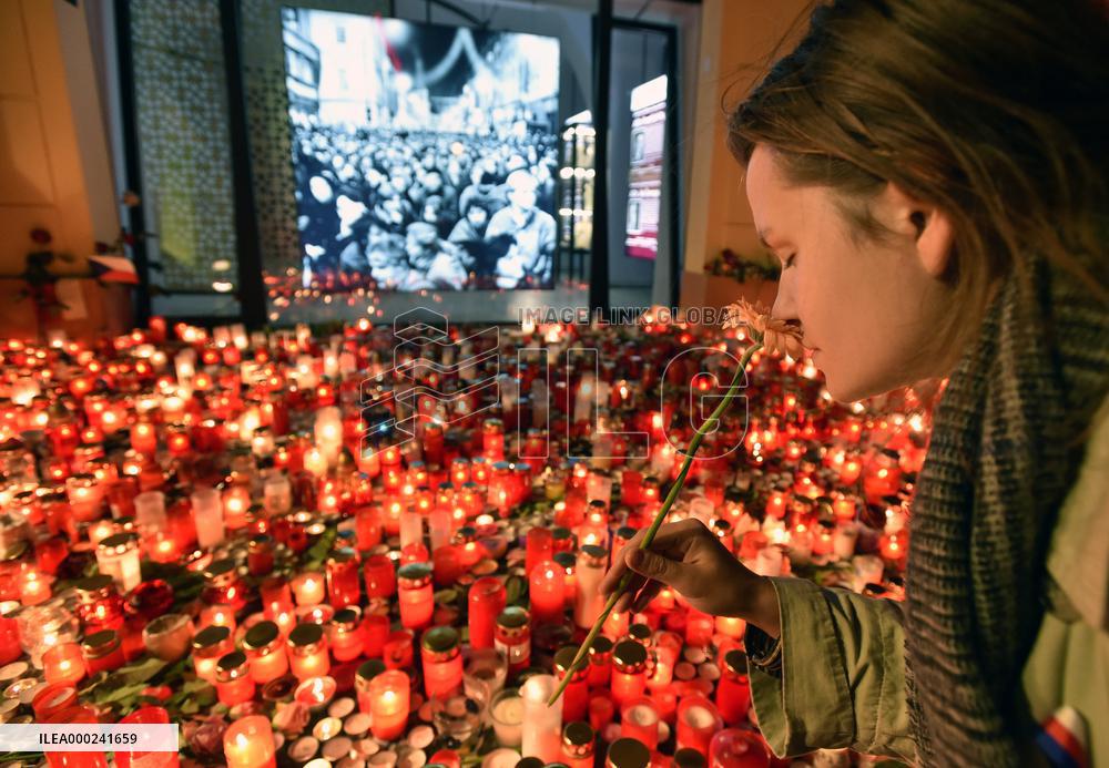 the Velvet Revolution memorial, Narodni Street, candles