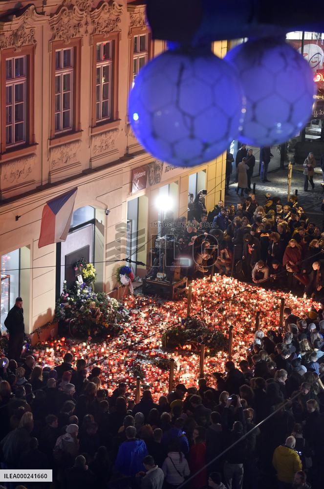 the Velvet Revolution memorial, Narodni Street, candles