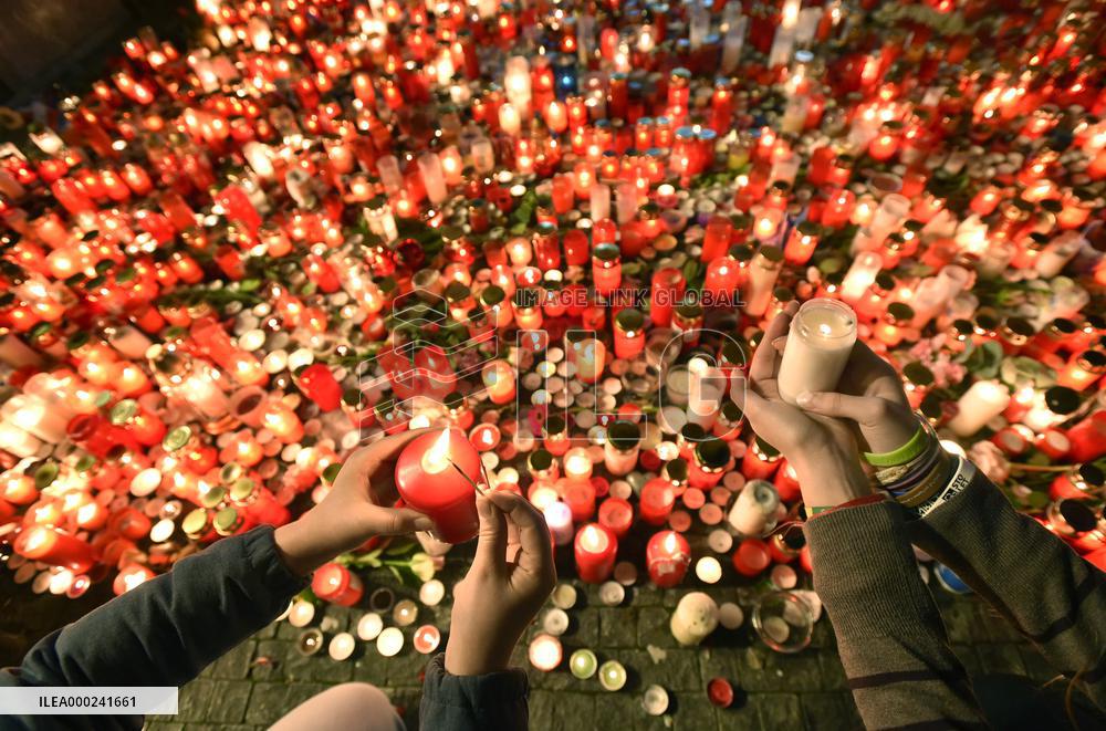 the Velvet Revolution memorial, Narodni Street, candles