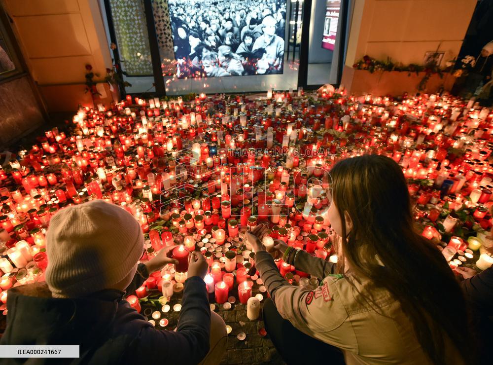 the Velvet Revolution memorial, Narodni Street, candles