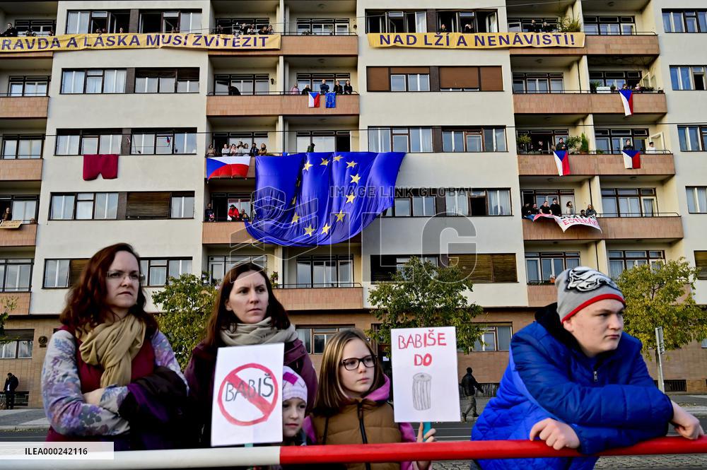 demonstration for Justice Minister Marie Benesova's resignation and against PM Andrej Babis in Prague's Letna plain, EU and Czech flags
