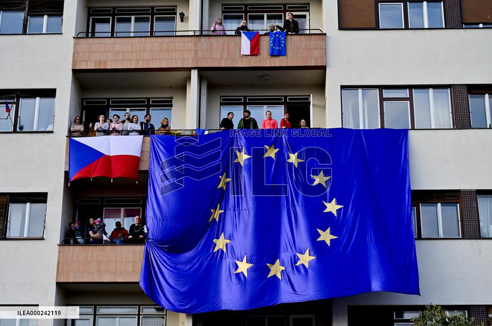 demonstration for Justice Minister Marie Benesova's resignation and against PM Andrej Babis in Prague's Letna plain, EU and Czech flags