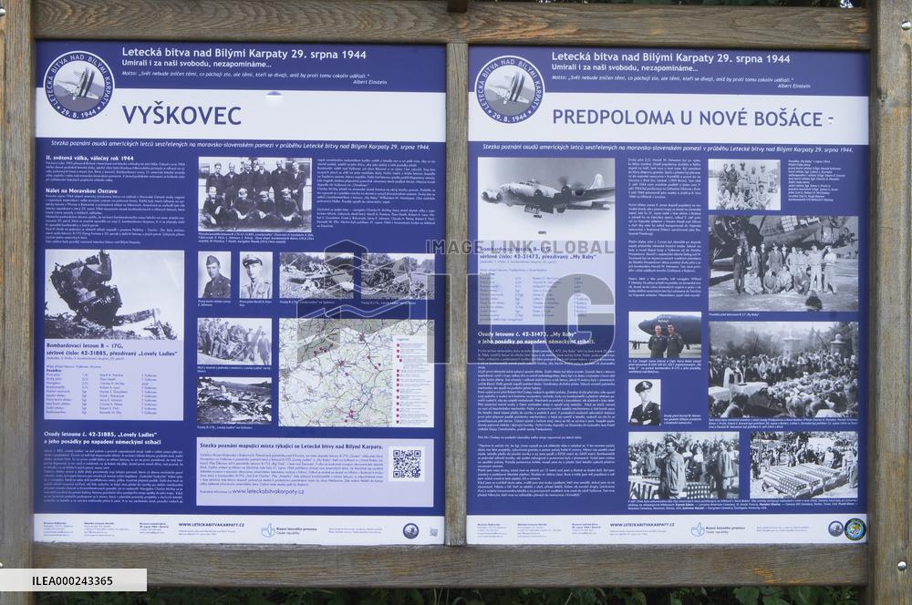 memorial to the air battle over Bile Karpaty Mountains in Vyskovec, bomber B17-G