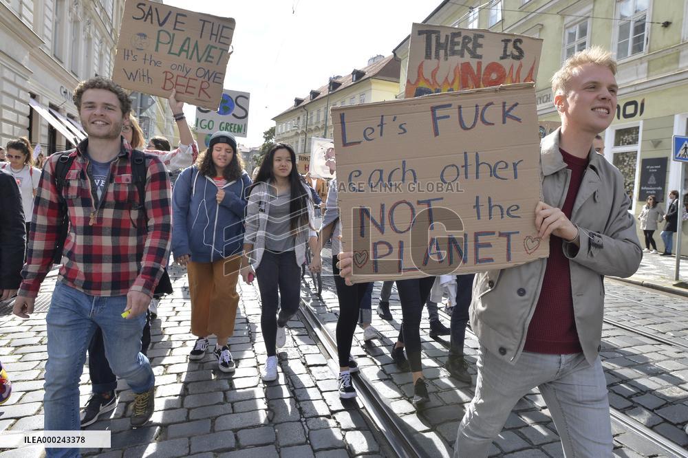 students strike for better climate protection in Prague
