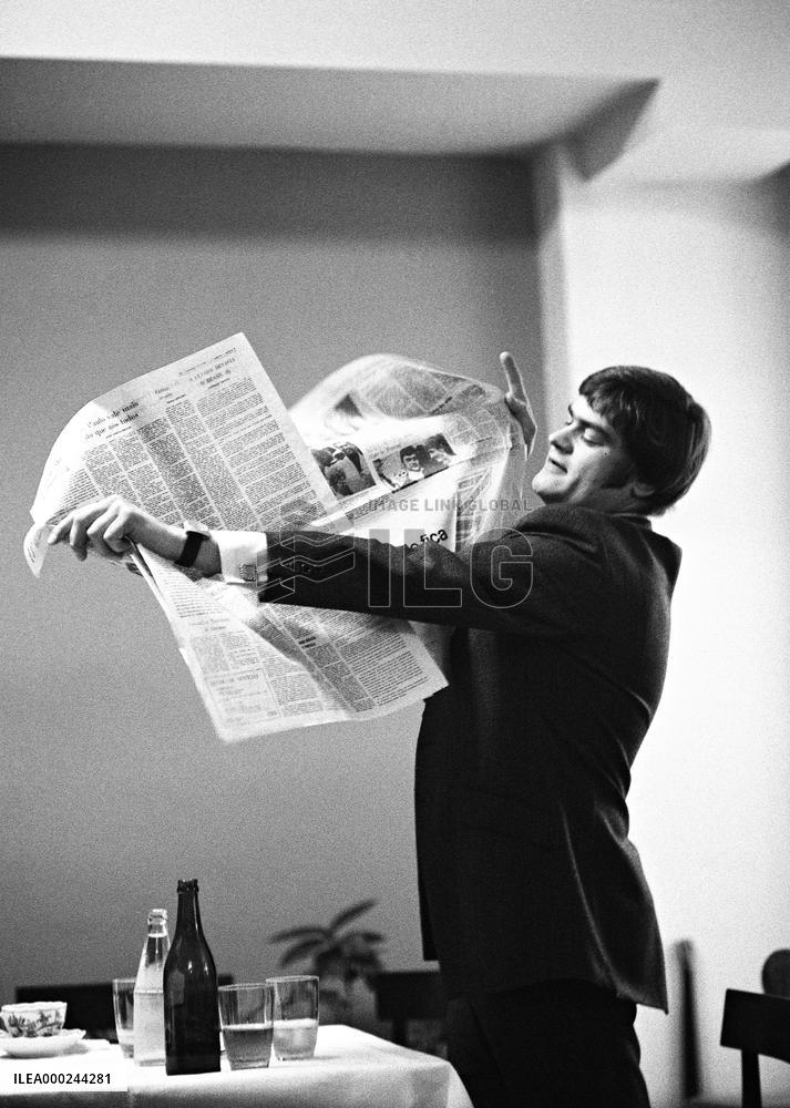 Karel Svoboda, composer, newspaper, bottle