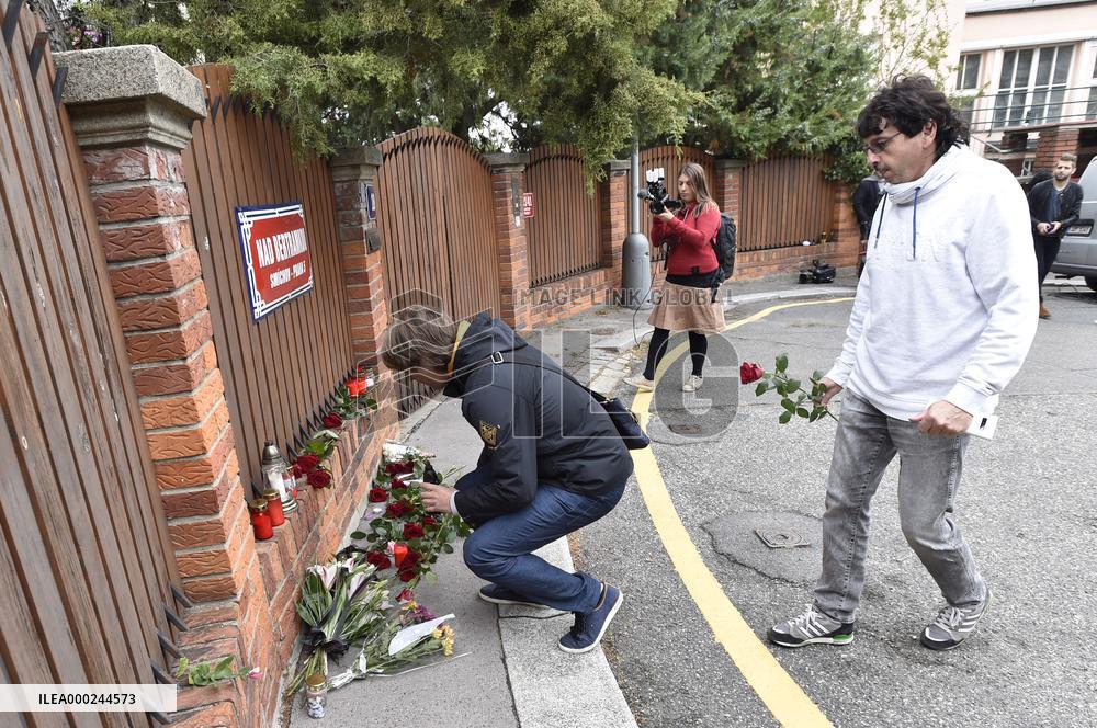 pious place in front of Karel Gott's house in Prague