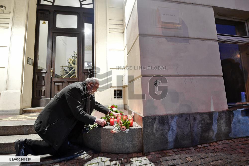 A plaque commemorating the late Czech dissident, playwright and first post communist president Vaclav Havel