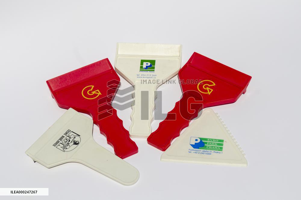 Car scrapers, glass, ice, snow