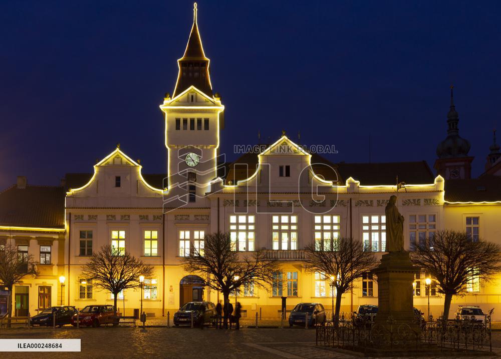 Stara Boleslav, city, town, building, square, Christmas tree, light
