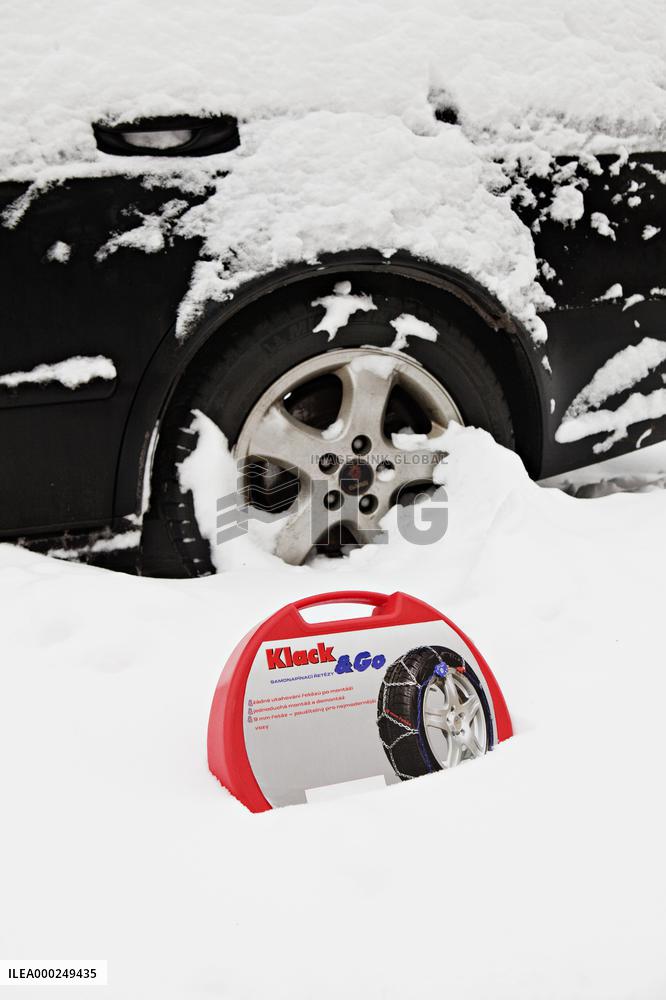 car, snow chains, tire, weather, winter, transportation, automobile