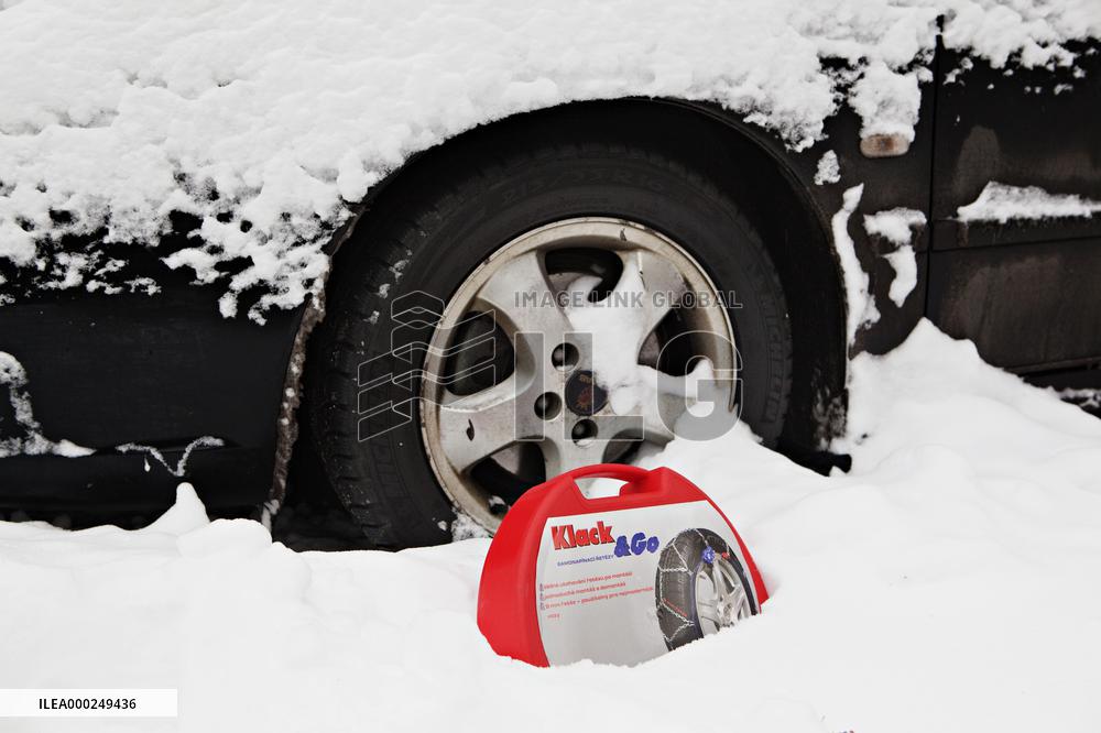 car, snow chains, tire, weather, winter, transportation, automobile