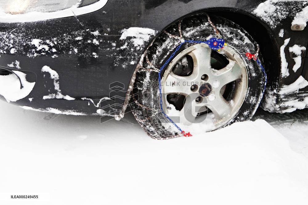 car, snow chains, tire, weather, winter, transportation, automobile