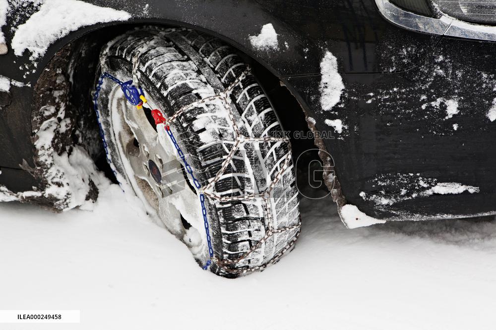 car, snow chains, tire, weather, winter, transportation, automobile