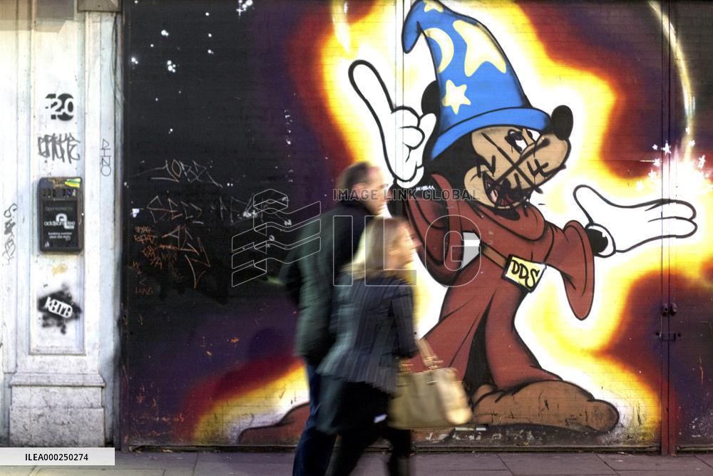 people, graffiti, Mickey Mouse