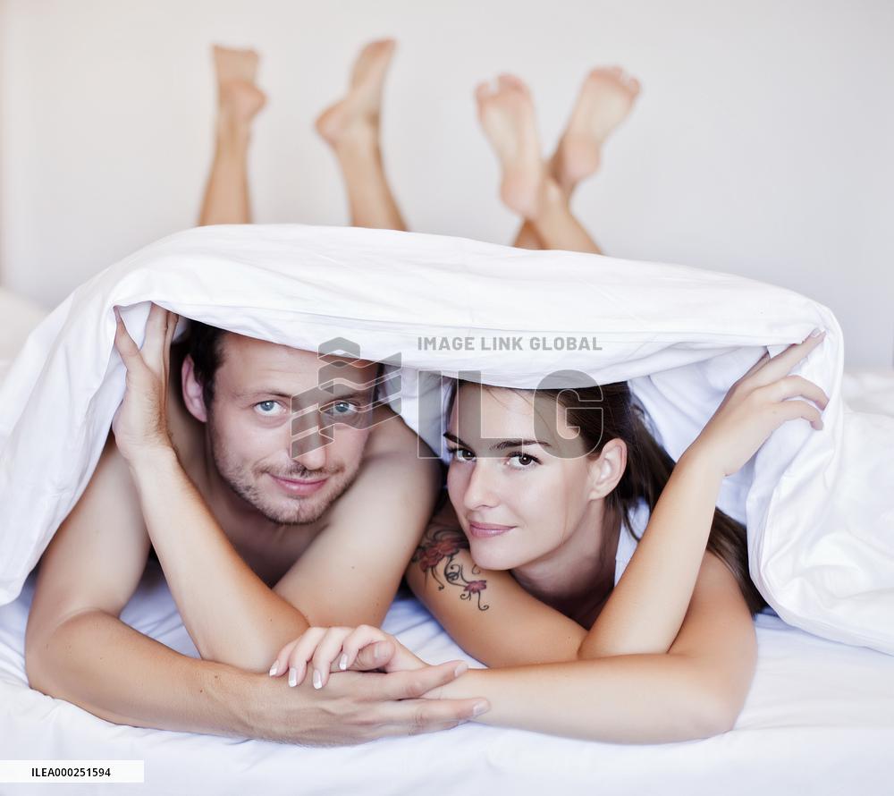 man, woman, couple, bed