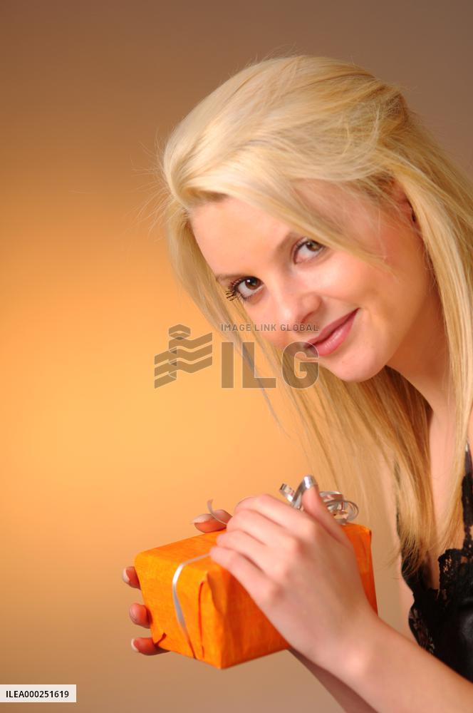 blonde girl, young woman, gift
