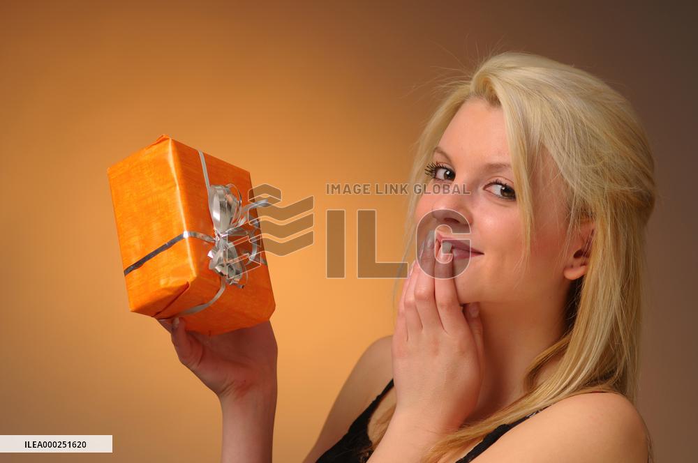 blonde girl, young woman, gift