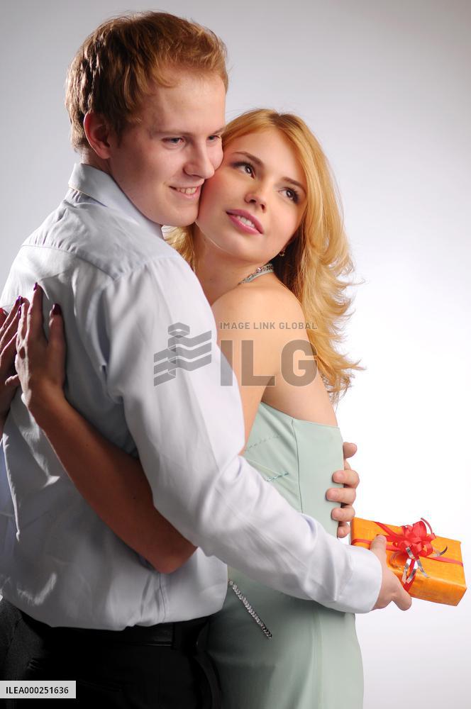 woman, man, couple, young, gift