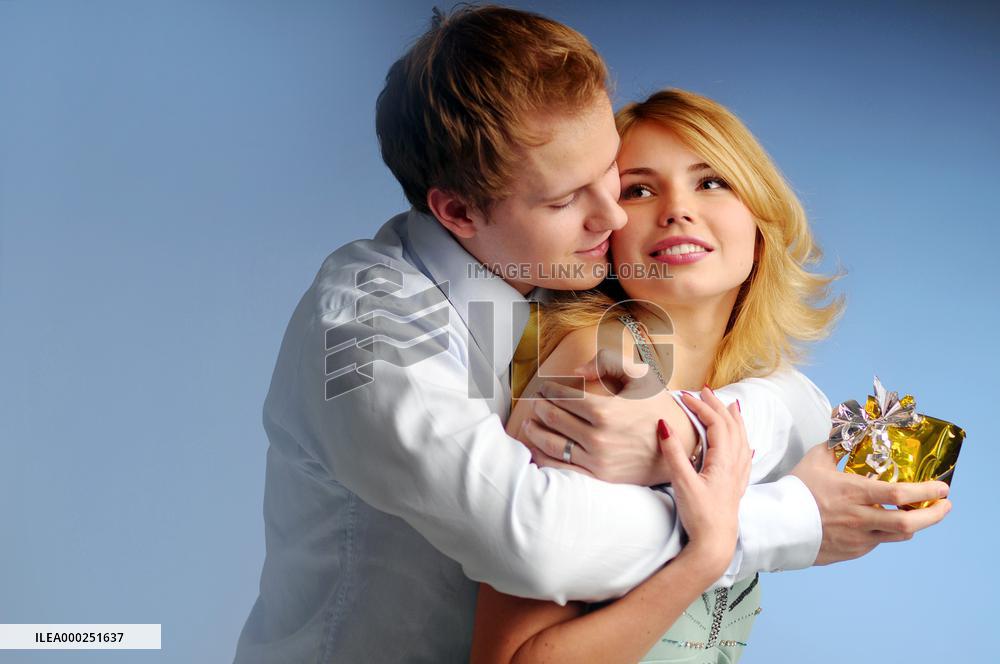 woman, man, couple, young, gift