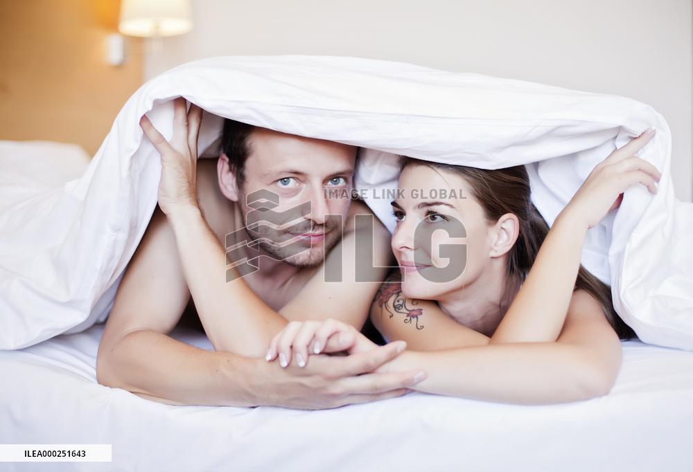 man, woman, couple, bed