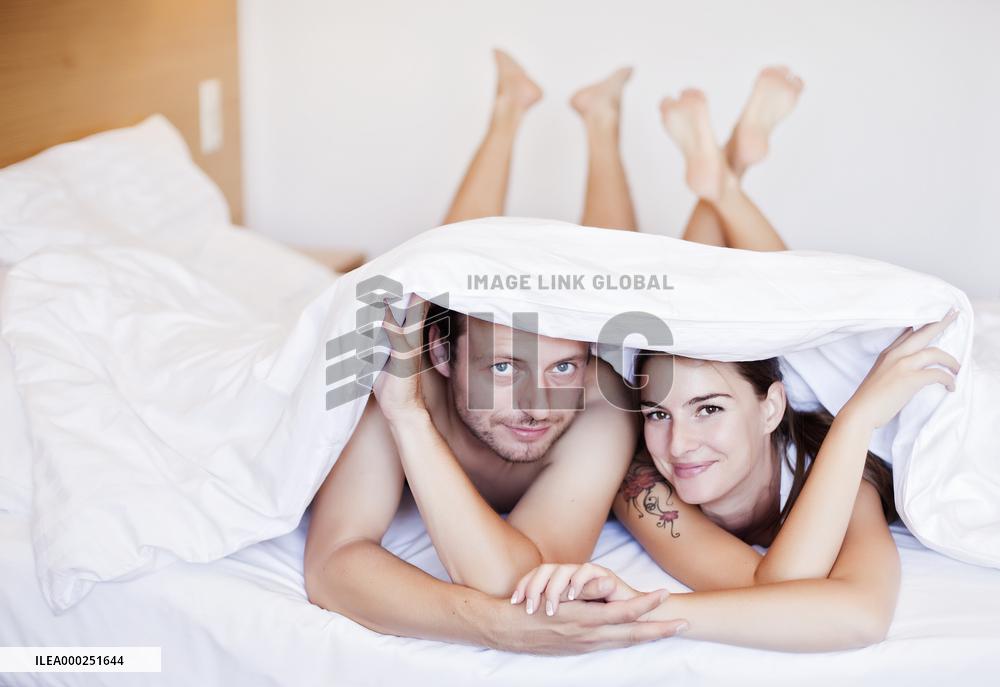 man, woman, couple, bed