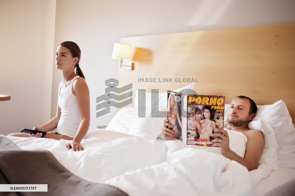 young couple, bed, porn, porno, pornographic magazine, erotic