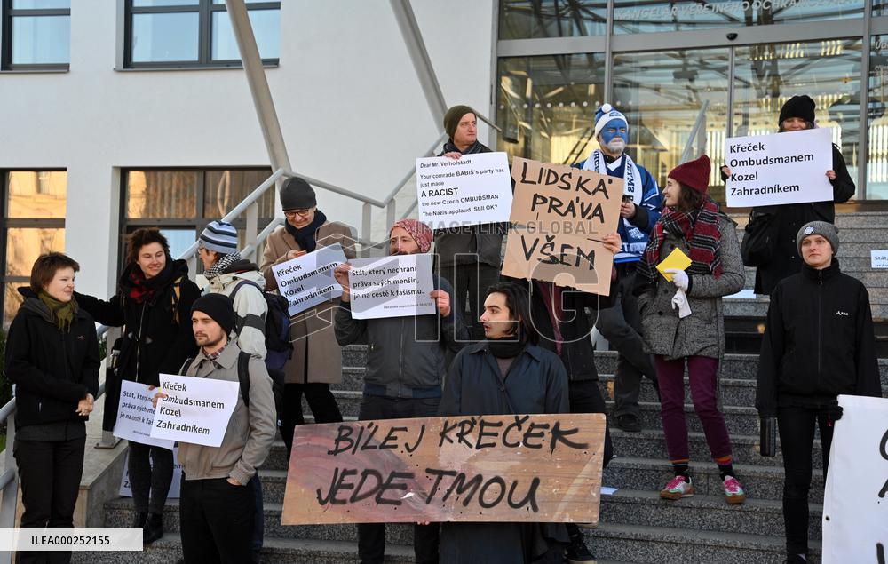 Opponents, people, protest against Czech Ombudsman Krecek