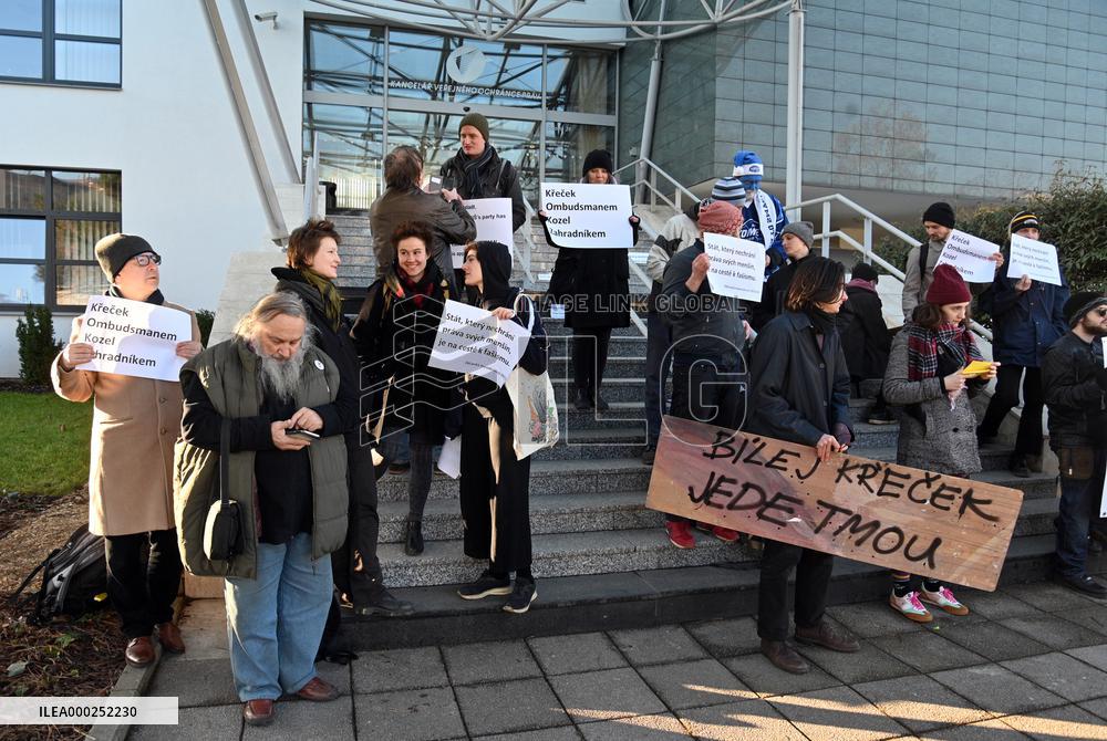 Opponents, people, protest against Czech Ombudsman Krecek