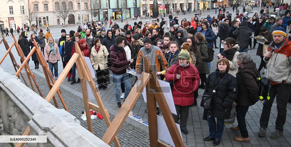Public gathering commemorating murder of Slovak investigative journalist Jan Kuciak