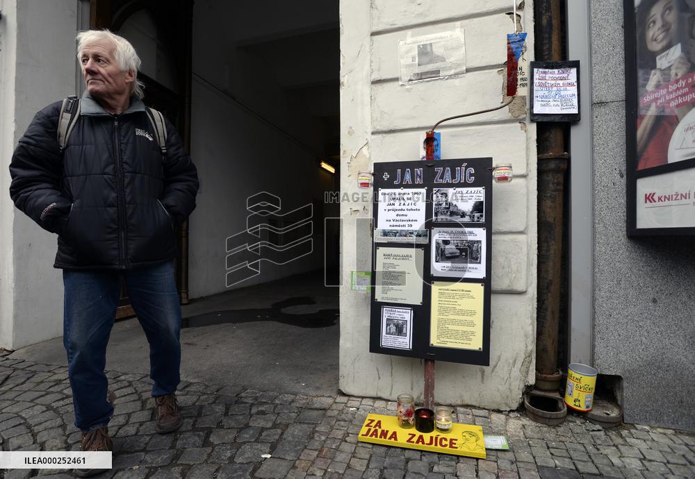 people commemorate student Jan Zajic