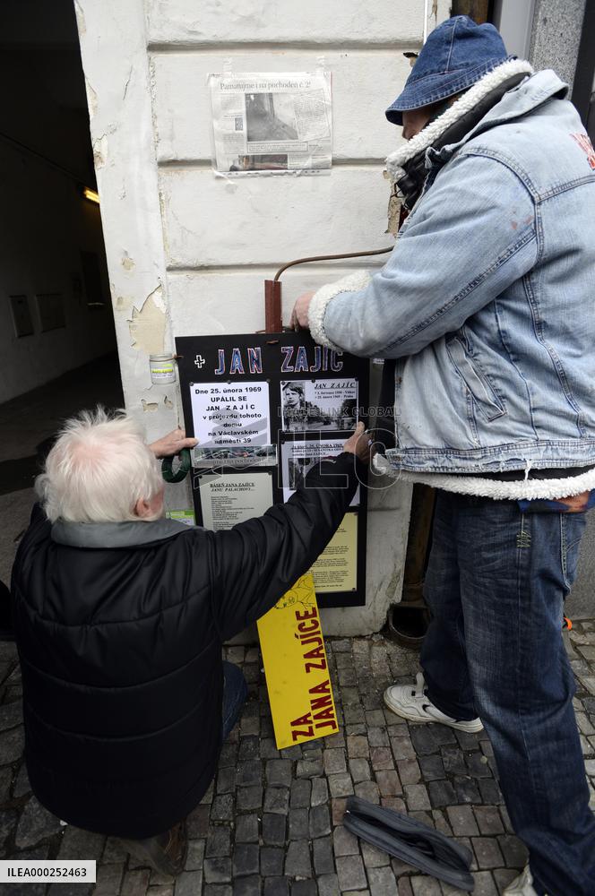 people commemorate student Jan Zajic