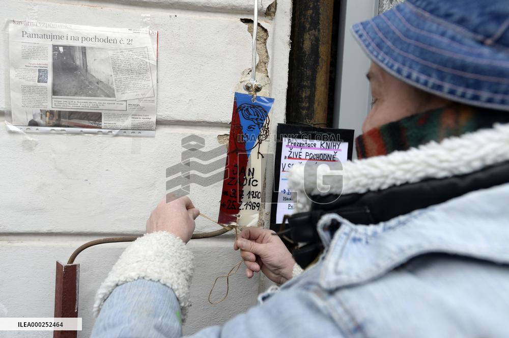 people commemorate student Jan Zajic